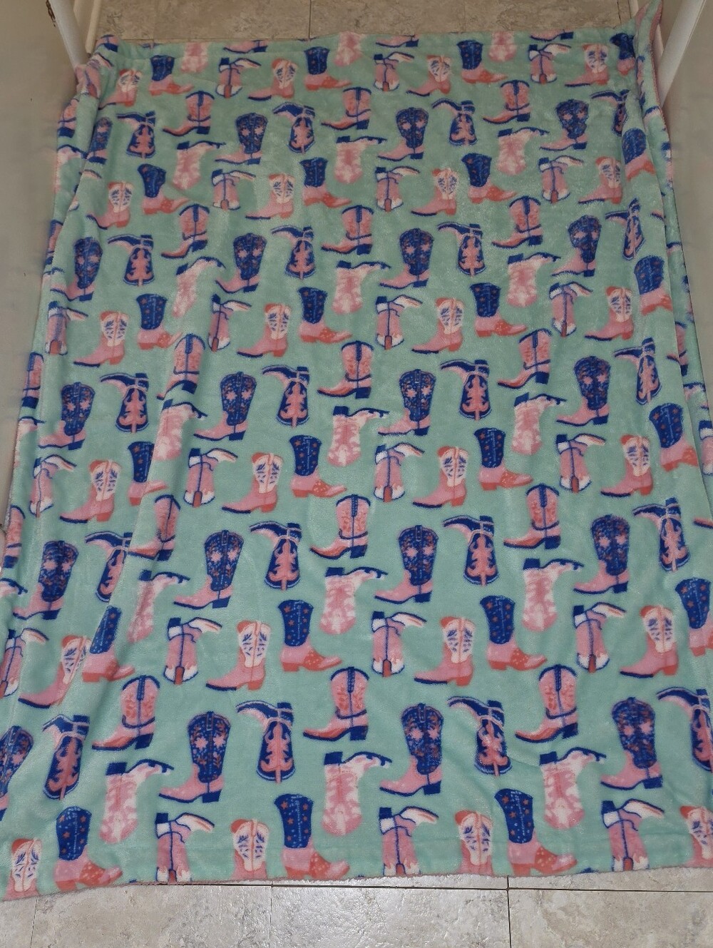 Cowgirl Boot Print Mint Throw Blanket
